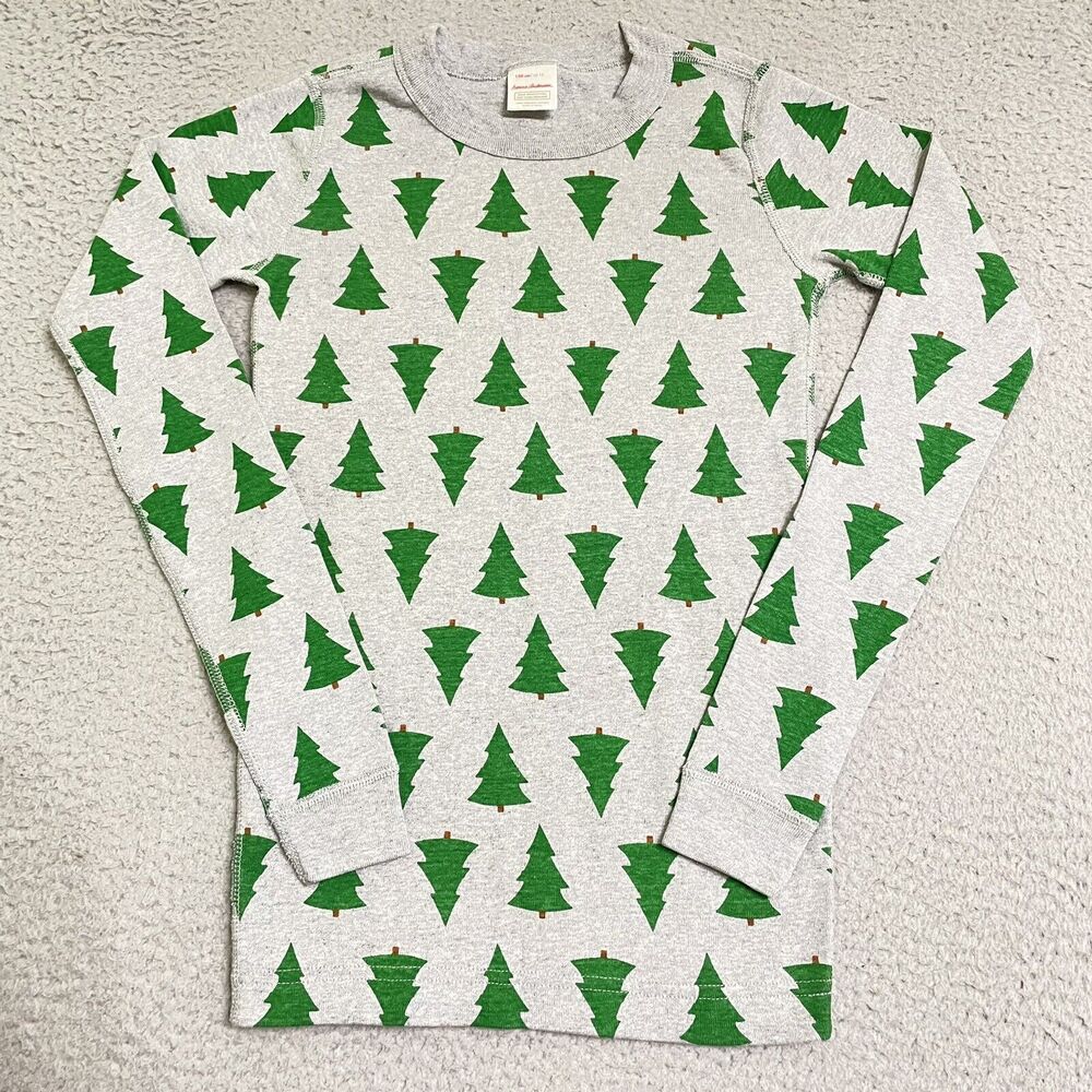 Hanna Andersson Kids Size 12 Long Sleeve Gray & Green Christmas Tree Pajama Top